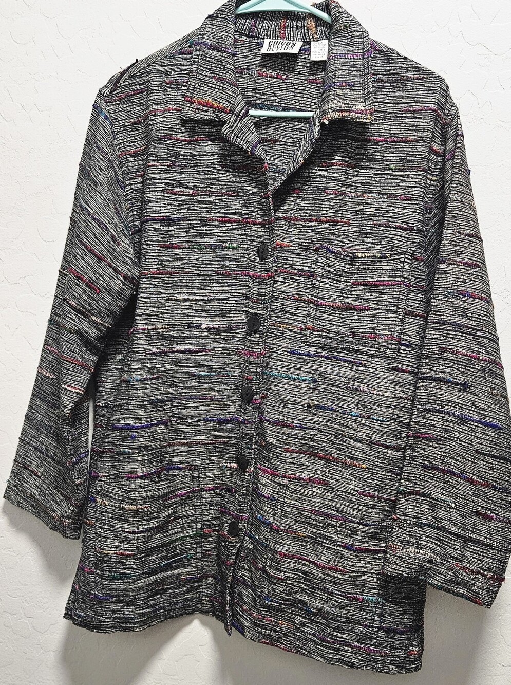 Chico's Design Silk Woven Button Front Jacket Size 1 Multicolor Boho Artisan